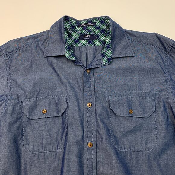 Lincs Shirt Mens M Medium Windsor Blue Cotton Long Sleeve Pocket Button Up - Picture 3 of 10